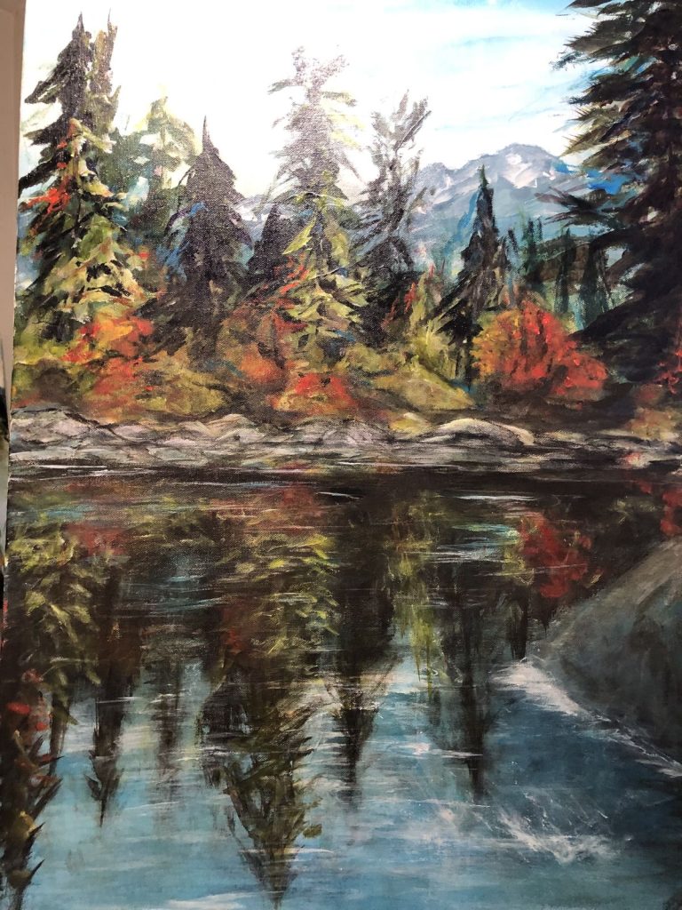 autumn landscape reflection watercolour artwork | GPS: 49.185146, -122.561253